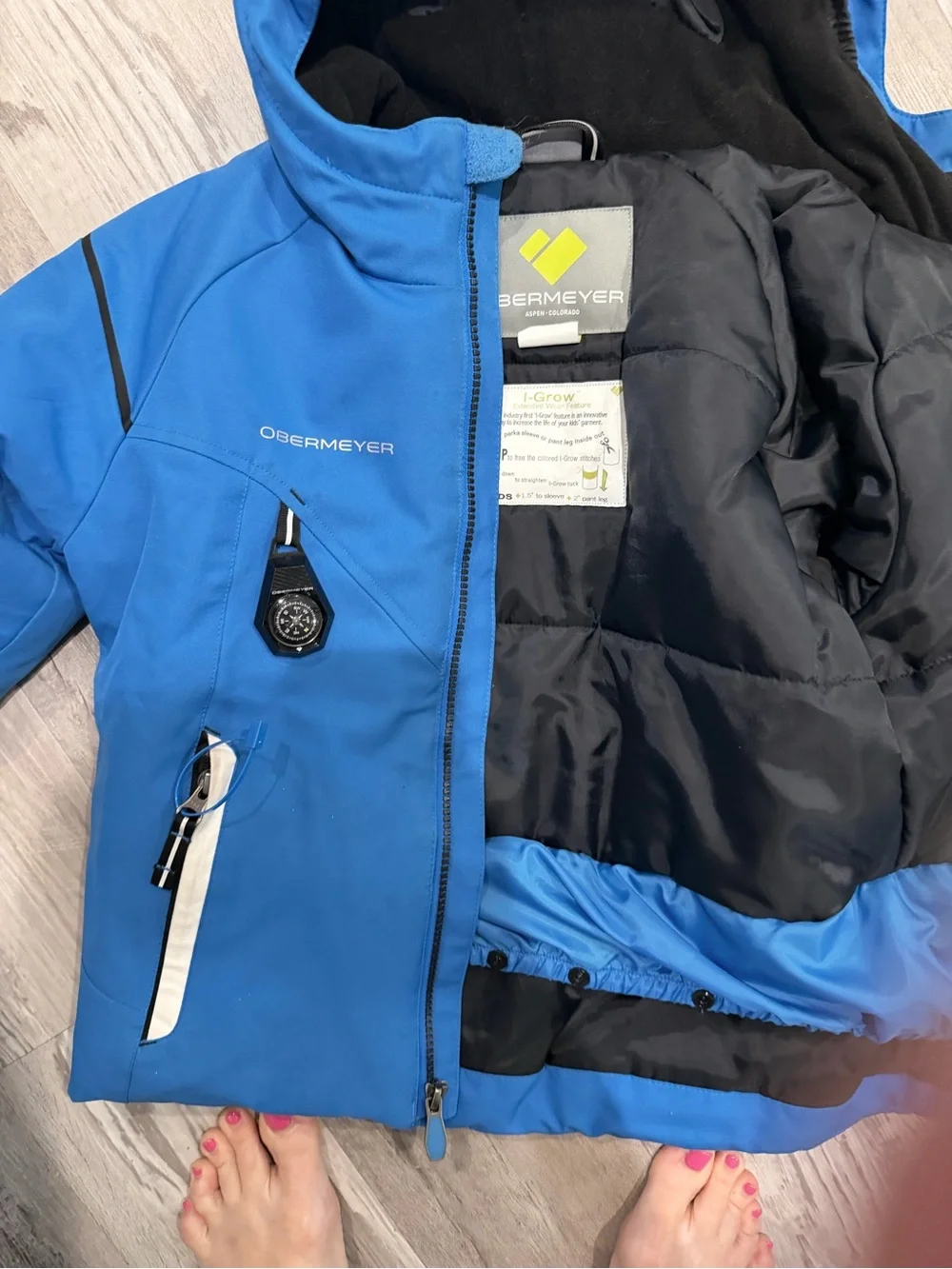 Obermeyer Boys' Blue Puffer Jacket with White Accents